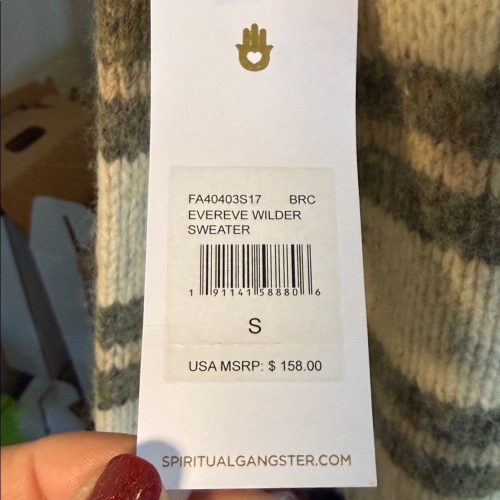 SPIRITUAL GANGSTER Striped Cream and Gray MENS SWEATER - Picture 5 of 5